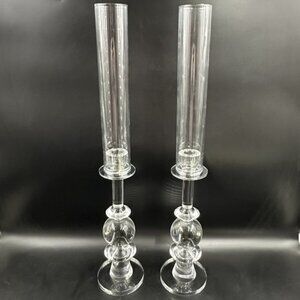 Vintage Zodax Crystal Clear Ball Glass Removable Chimney Candle Holders 25.5"